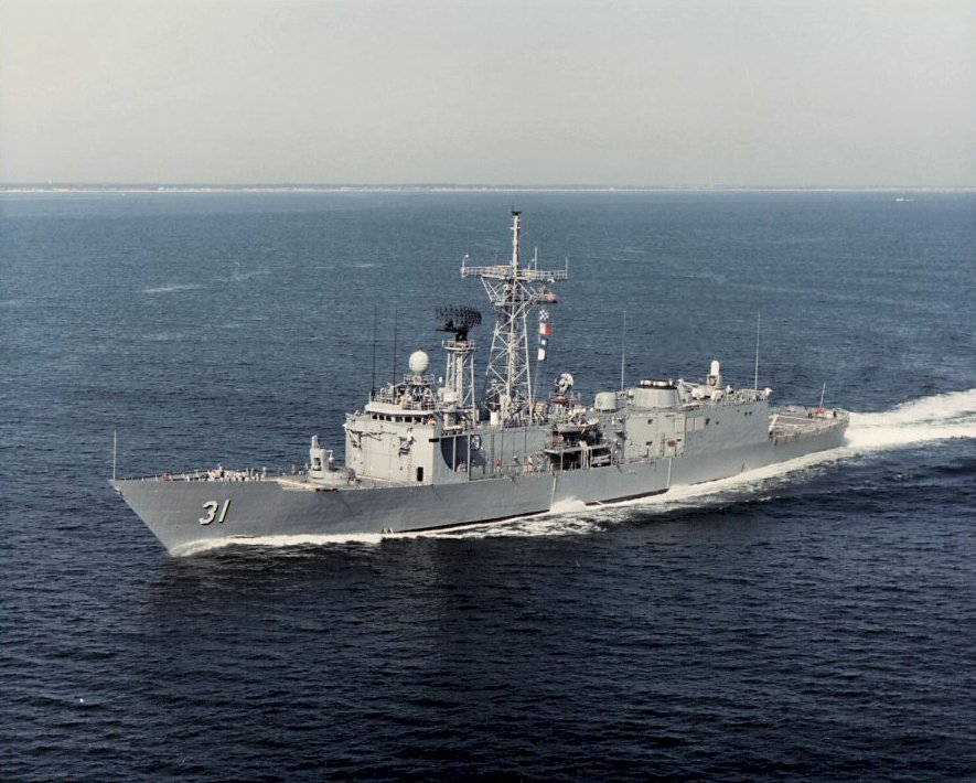 28 August 1988: USS Stark FFG-31 following repairs at Ingalls Shipbuilding in Pascagoula, MS.