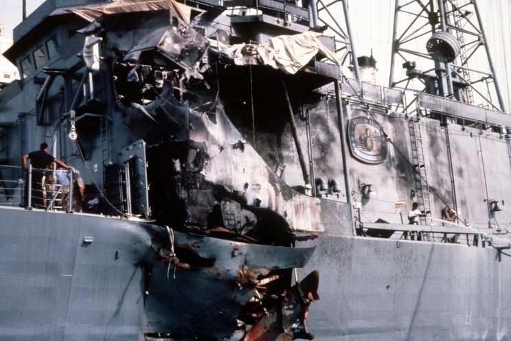 18 May 1987: USS Stark FFG-31 after being struck by to missiles while on patrol in the Persian Gulf.