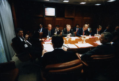 President Ronald Reagan attending the National Security Planning Group meeting on May 18, 1987.