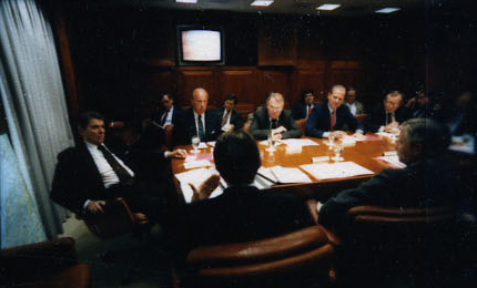 President Ronald Reagan attending the National Security Planning Group meeting on May 18, 1987.