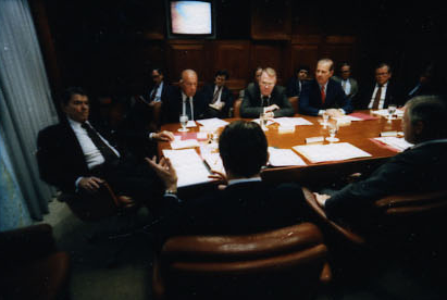 President Ronald Reagan attending the National Security Planning Group meeting on May 18, 1987.