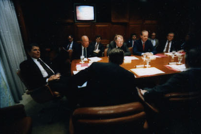 President Ronald Reagan attending the National Security Planning Group meeting on May 18, 1987.