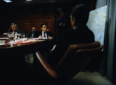 President Ronald Reagan attending the National Security Planning Group meeting on May 18, 1987.
