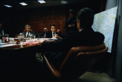 President Ronald Reagan attending the National Security Planning Group meeting on May 18, 1987.