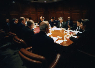 President Ronald Reagan attending the National Security Planning Group meeting on May 18, 1987.