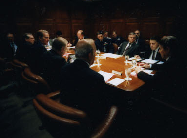President Ronald Reagan attending the National Security Planning Group meeting on May 18, 1987.