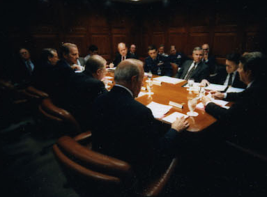 President Ronald Reagan attending the National Security Planning Group meeting on May 18, 1987.