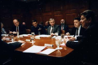 President Ronald Reagan attending the National Security Planning Group meeting on May 18, 1987.