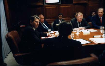 President Ronald Reagan attending the National Security Planning Group meeting on May 18, 1987.