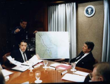 President Ronald Reagan attending the National Security Planning Group meeting on May 18, 1987.