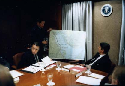 President Ronald Reagan attending the National Security Planning Group meeting on May 18, 1987.