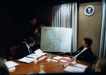 President Ronald Reagan attending the National Security Planning Group meeting on May 18, 1987.