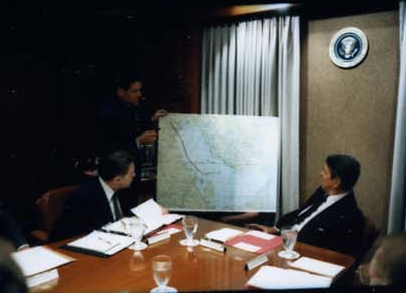 President Ronald Reagan attending the National Security Planning Group meeting on May 18, 1987.