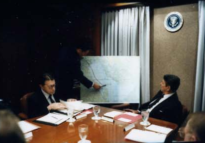 President Ronald Reagan attending the National Security Planning Group meeting on May 18, 1987.