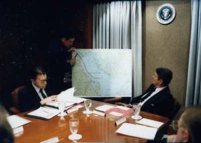 President Ronald Reagan attending the National Security Planning Group meeting on May 18, 1987.