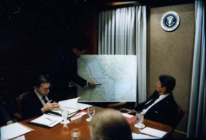 President Ronald Reagan attending the National Security Planning Group meeting on May 18, 1987.
