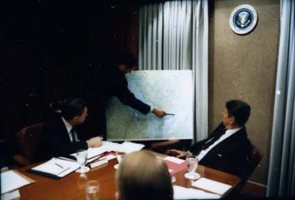 President Ronald Reagan attending the National Security Planning Group meeting on May 18, 1987.