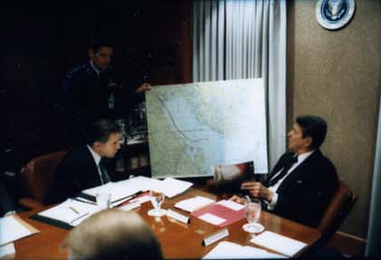 President Ronald Reagan attending the National Security Planning Group meeting on May 18, 1987.