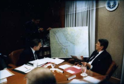 President Ronald Reagan attending the National Security Planning Group meeting on May 18, 1987.
