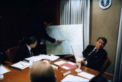 President Ronald Reagan attending the National Security Planning Group meeting on May 18, 1987.