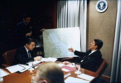 President Ronald Reagan attending the National Security Planning Group meeting on May 18, 1987.