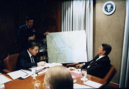 President Ronald Reagan attending the National Security Planning Group meeting on May 18, 1987.
