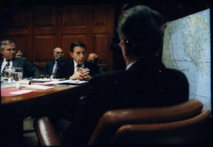 President Ronald Reagan attending the National Security Planning Group meeting on May 18, 1987.