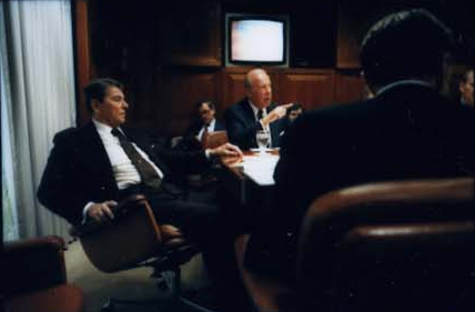 President Ronald Reagan attending the National Security Planning Group meeting on May 18, 1987.