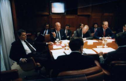 President Ronald Reagan attending the National Security Planning Group meeting on May 18, 1987.