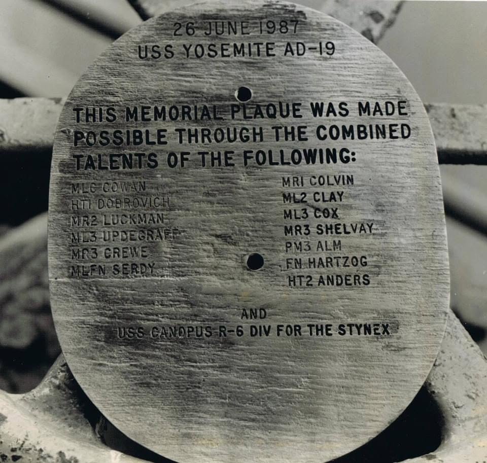 Memorial plaque being created by USS Yosemite.