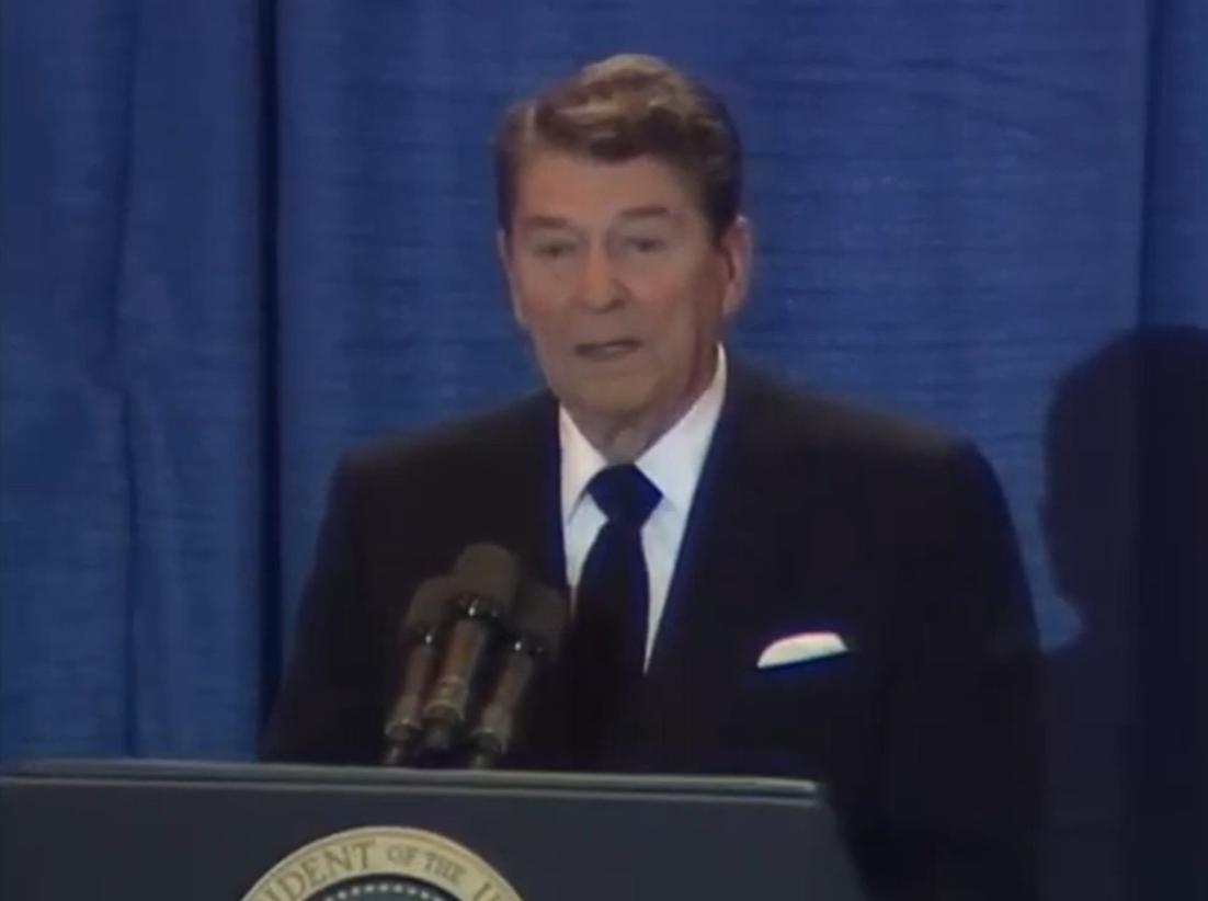 President Ronald Reagan speaking at the Memorial Service.