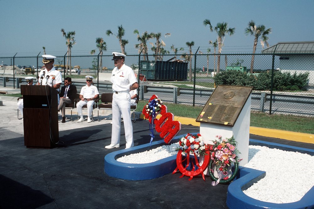 17MAY88 Naval Station Mayport Bravo Pier:  Memorial Service to honor the 37 sailors lost aboard the USS Stark.